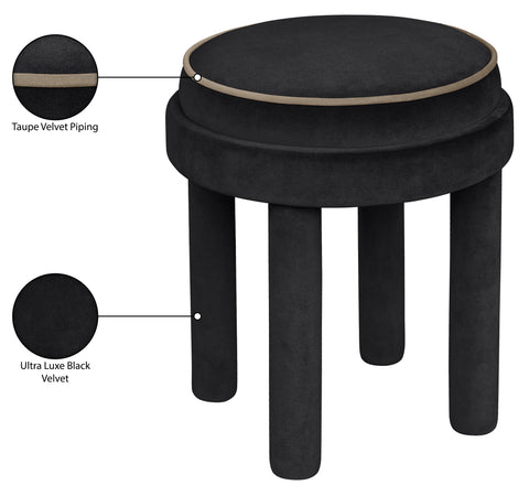 Reese Black Velvet Upholstered Ottoman / Stool, 1 Piece