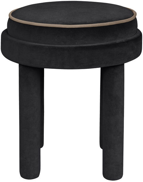 Reese Black Velvet Upholstered Ottoman / Stool, 1 Piece
