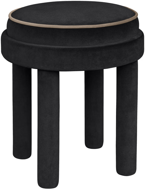 Reese Black Velvet Upholstered Ottoman / Stool, 1 Piece