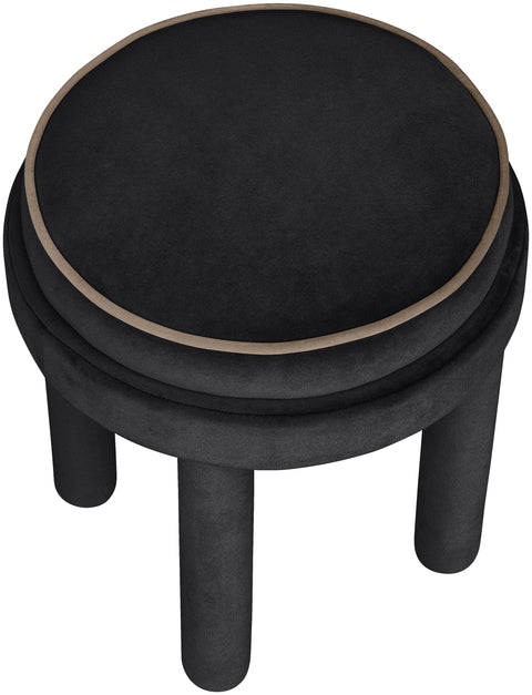 Reese Black Velvet Upholstered Ottoman / Stool, 1 Piece