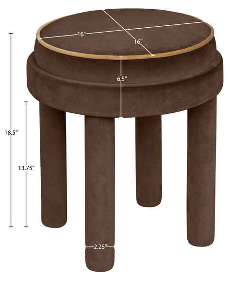 Reese Brown Velvet Upholstered Ottoman / Stool, 1 Piece