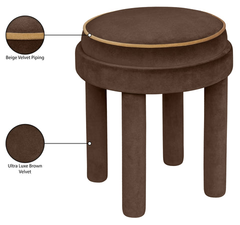 Reese Brown Velvet Upholstered Ottoman / Stool, 1 Piece