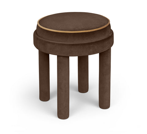 Reese Brown Velvet Upholstered Ottoman / Stool, 1 Piece