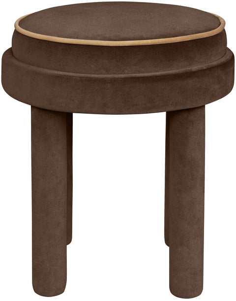 Reese Brown Velvet Upholstered Ottoman / Stool, 1 Piece