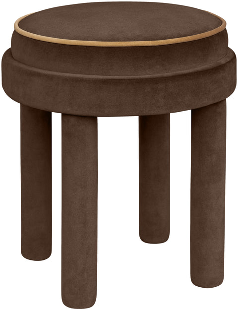 Reese Brown Velvet Upholstered Ottoman / Stool, 1 Piece