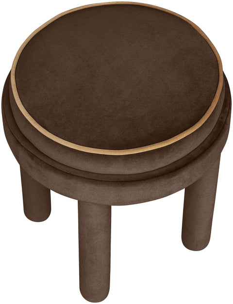 Reese Brown Velvet Upholstered Ottoman / Stool, 1 Piece