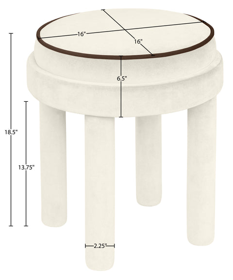 Reese Cream Velvet Upholstered Ottoman / Stool, 1 Piece
