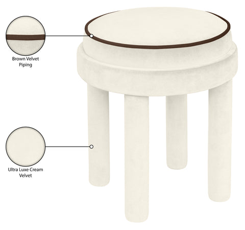 Reese Cream Velvet Upholstered Ottoman / Stool, 1 Piece
