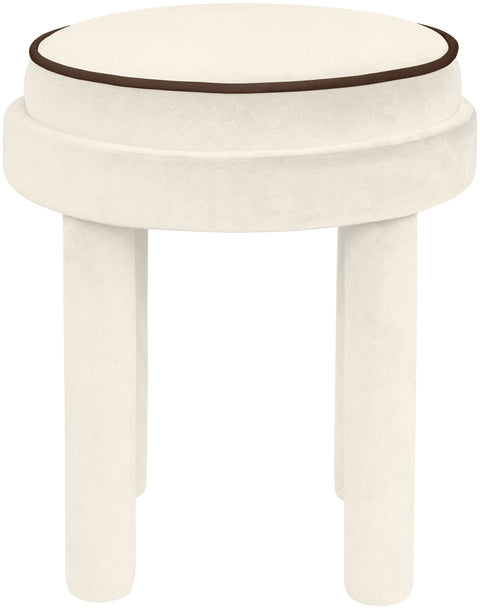 Reese Cream Velvet Upholstered Ottoman / Stool, 1 Piece