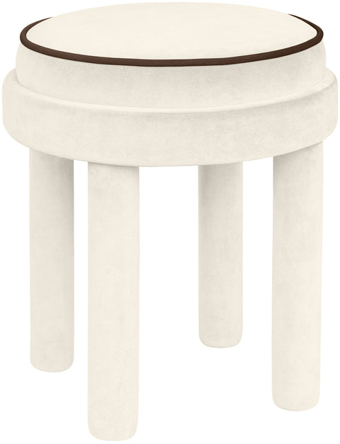 Reese Cream Velvet Upholstered Ottoman / Stool, 1 Piece