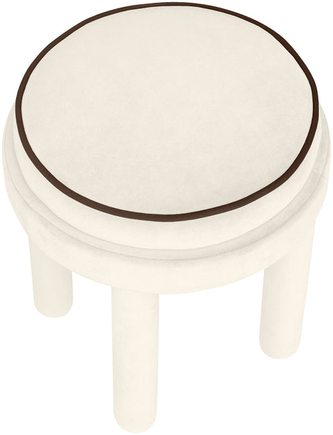 Reese Cream Velvet Upholstered Ottoman / Stool, 1 Piece