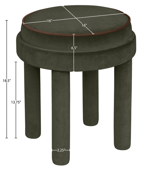 Reese Green Velvet Upholstered Ottoman / Stool, 1 Piece