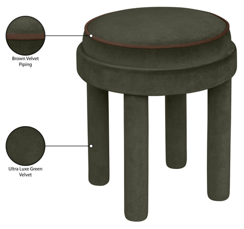 Reese Green Velvet Upholstered Ottoman / Stool, 1 Piece