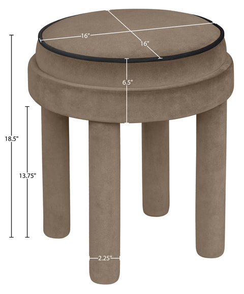 Reese Taupe Velvet Upholstered Ottoman / Stool, 1 Piece
