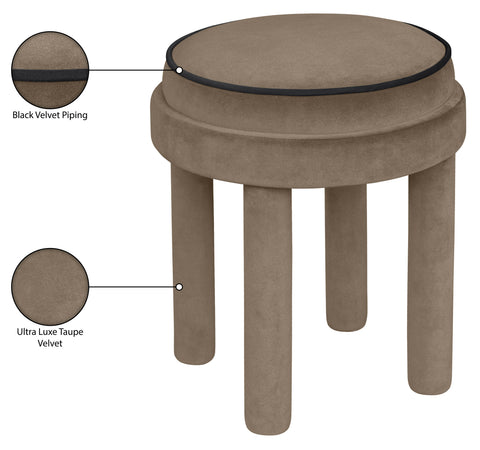 Reese Taupe Velvet Upholstered Ottoman / Stool, 1 Piece