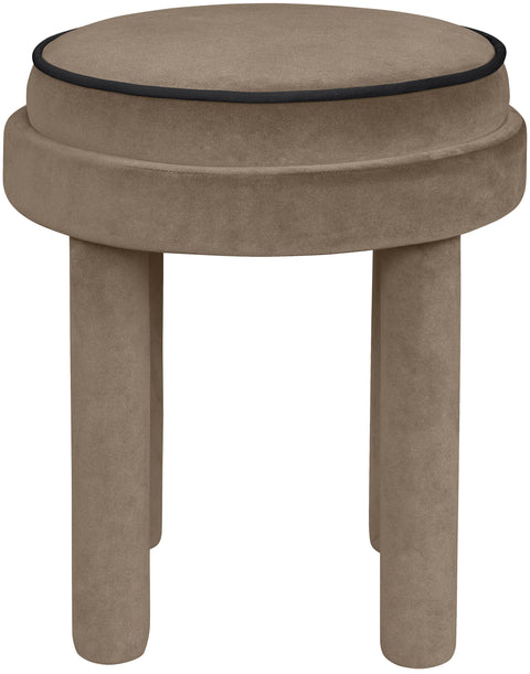 Reese Taupe Velvet Upholstered Ottoman / Stool, 1 Piece