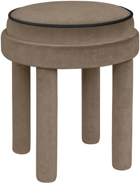 Reese Taupe Velvet Upholstered Ottoman / Stool, 1 Piece