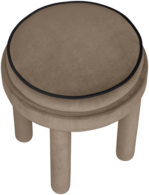 Reese Taupe Velvet Upholstered Ottoman / Stool, 1 Piece