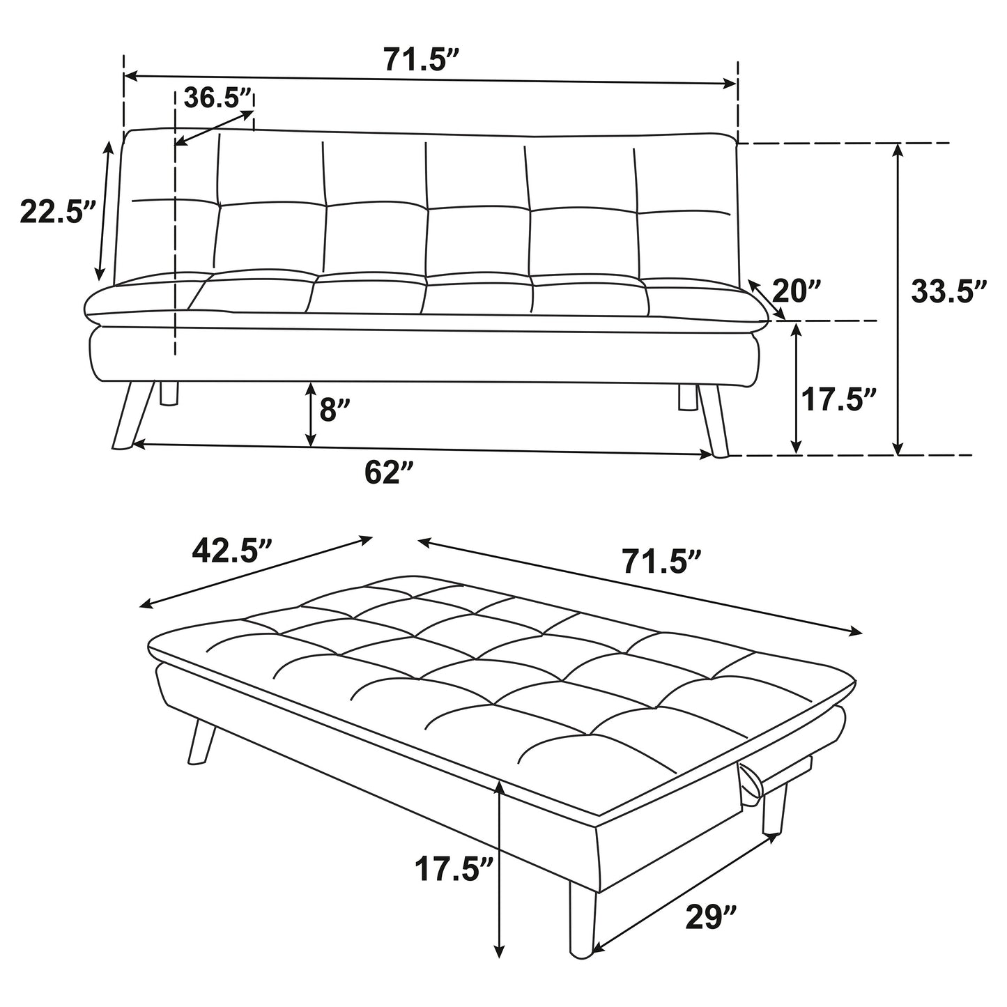 marceline upholstered tufted convertible sofa bed grey