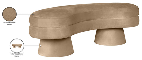 Celeste Beige Velvet Upholstered Bench, 1 Piece