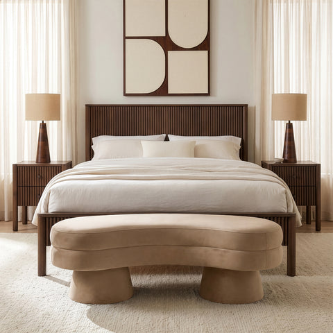 Celeste Beige Velvet Upholstered Bench, 1 Piece