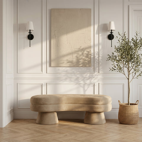 Celeste Beige Velvet Upholstered Bench, 1 Piece