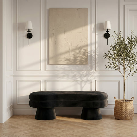 Celeste Black Velvet Upholstered Bench, 1 Piece