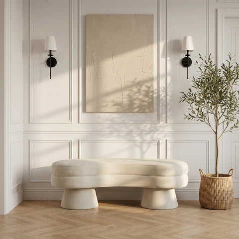 Celeste Cream Velvet Upholstered Bench, 1 Piece