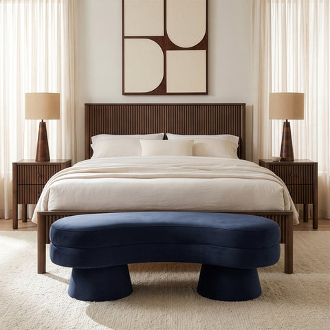 Celeste Navy Velvet Upholstered Bench, 1 Piece