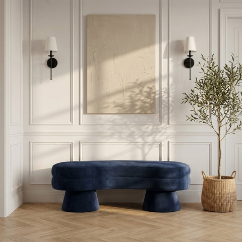 Celeste Navy Velvet Upholstered Bench, 1 Piece
