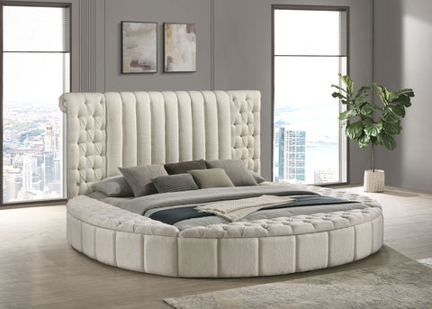 Ember Upholstered Eastern King Round Storage Bed IvoryIvory