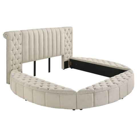 Ember Upholstered Eastern King Round Storage Bed IvoryIvory
