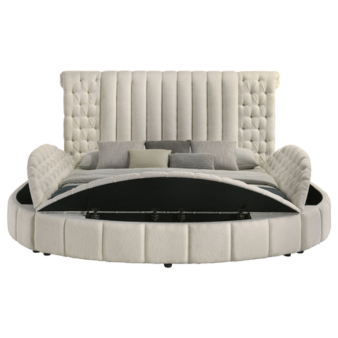 Ember Upholstered Eastern King Round Storage Bed IvoryIvory