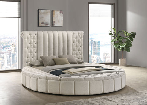 Ember Upholstered Queen Round Storage Bed IvoryIvory
