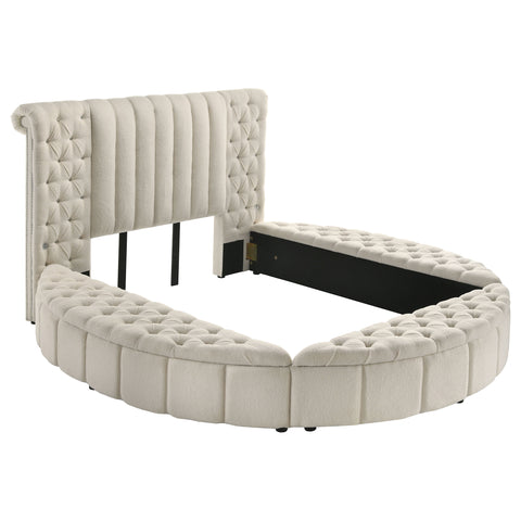 Ember Upholstered Queen Round Storage Bed IvoryIvory