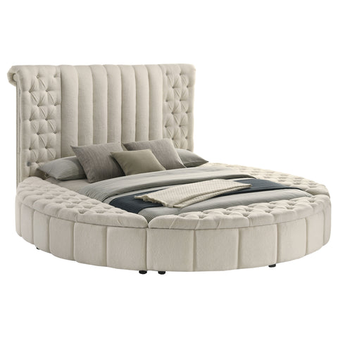 Ember Upholstered Queen Round Storage Bed IvoryIvory