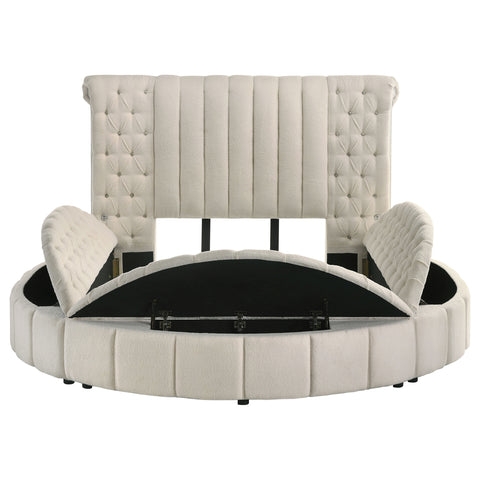 Ember Upholstered Queen Round Storage Bed IvoryIvory