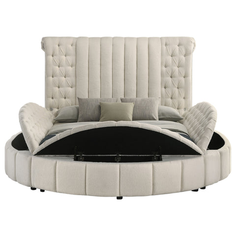 Ember Upholstered Queen Round Storage Bed IvoryIvory