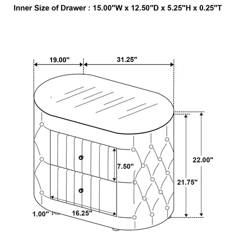 Wadeline 2-drawer Upholstered Nightstand Bedside Table Ivory