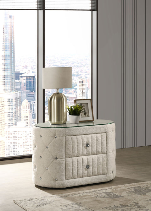 Ember 2-drawer Upholstered Nightstand Bedside Table IvoryIvory