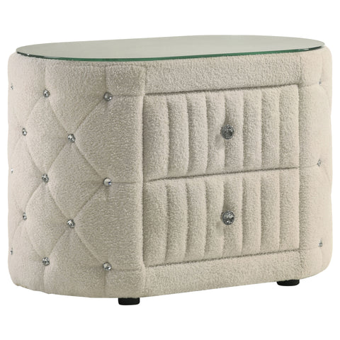 Ember 2-drawer Upholstered Nightstand Bedside Table IvoryIvory