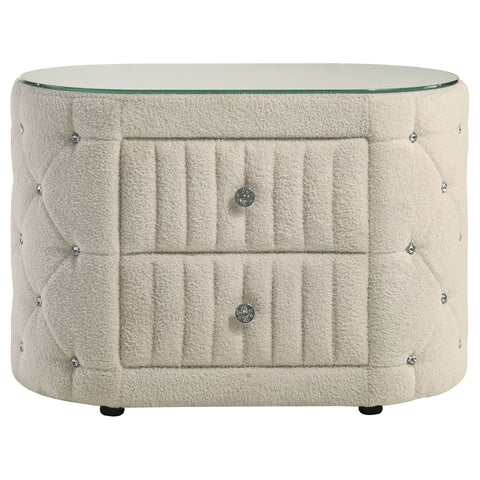 Ember 2-drawer Upholstered Nightstand Bedside Table IvoryIvory