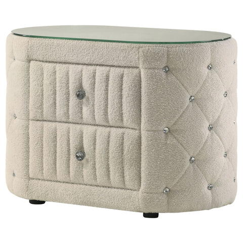 Ember 2-drawer Upholstered Nightstand Bedside Table IvoryIvory