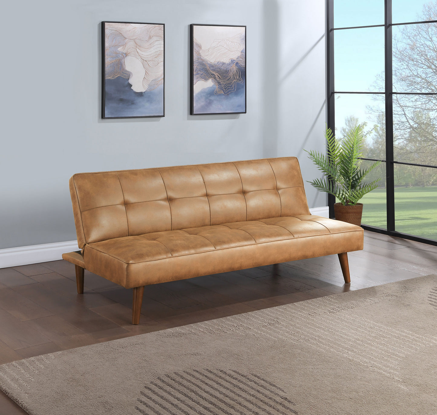 ramon upholstered tufted convertible sofa bed saddle brown