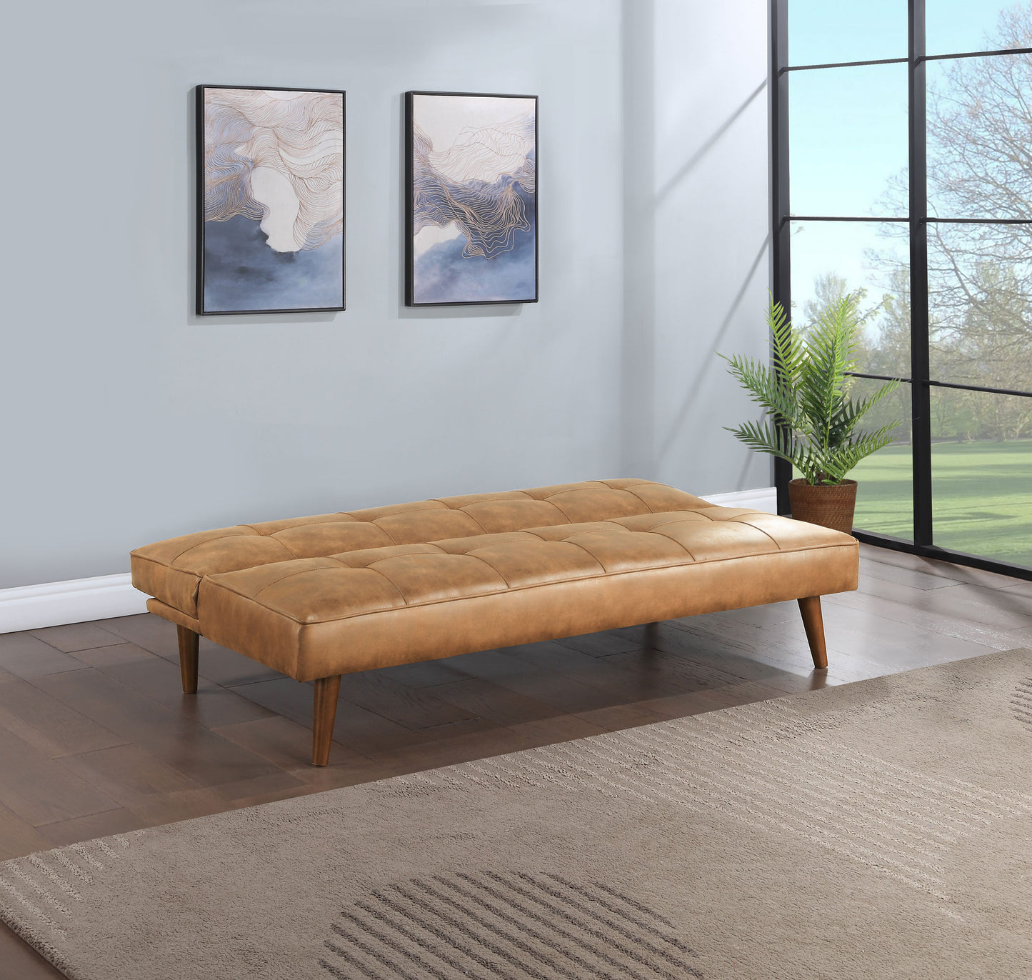 ramon upholstered tufted convertible sofa bed saddle brown