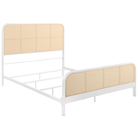Altmark Open Cane Webbing Metal Queen Bed WhiteWhite