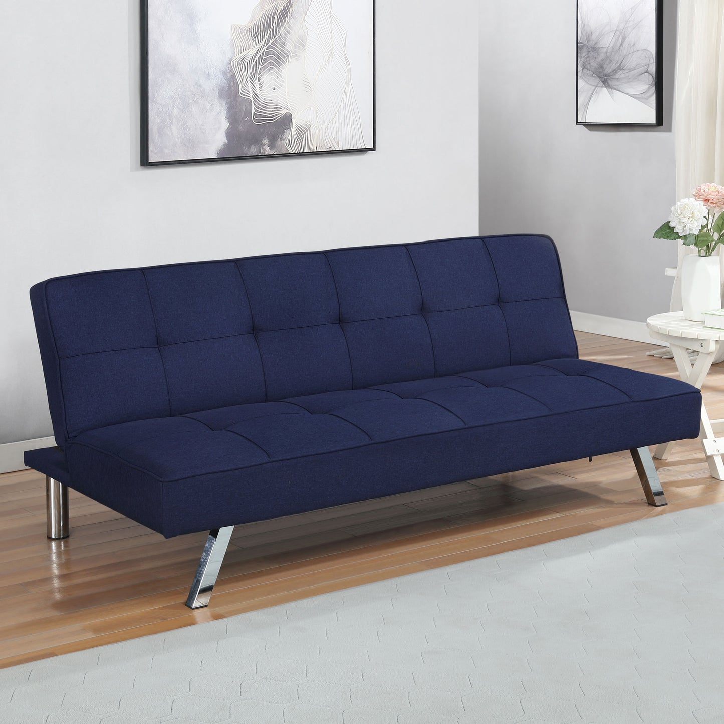 marlow upholstered tufted convertible sofa bed blue