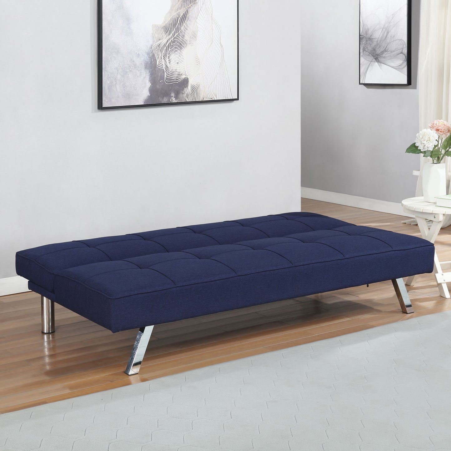 marlow upholstered tufted convertible sofa bed blue