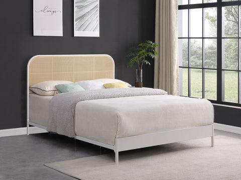 Sanger Radio Weave Rattan Metal Queen Bed WhiteWhite