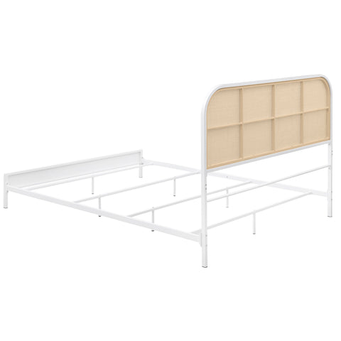 Sanger Radio Weave Rattan Metal Queen Bed WhiteWhite
